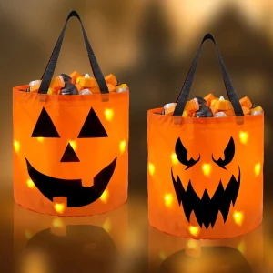 2 Pcs Candy Bag LED Light Pumpkin Candy Buckets