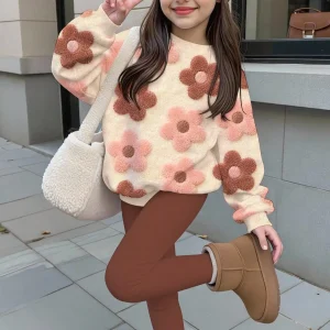 Young Girl Cute Textured Polka Dot & Floral Pattern